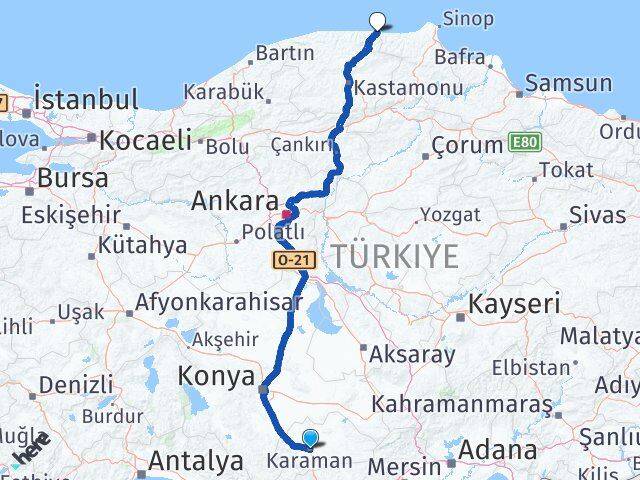 Karaman Çatalzeytin Kastamonu Arası Kaç Km - Yol Haritası