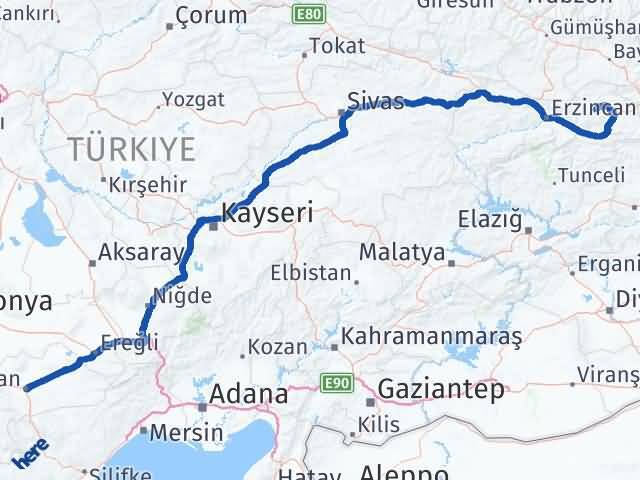Karaman Çayırlı Erzincan Arası Kaç Km - Yol Haritası