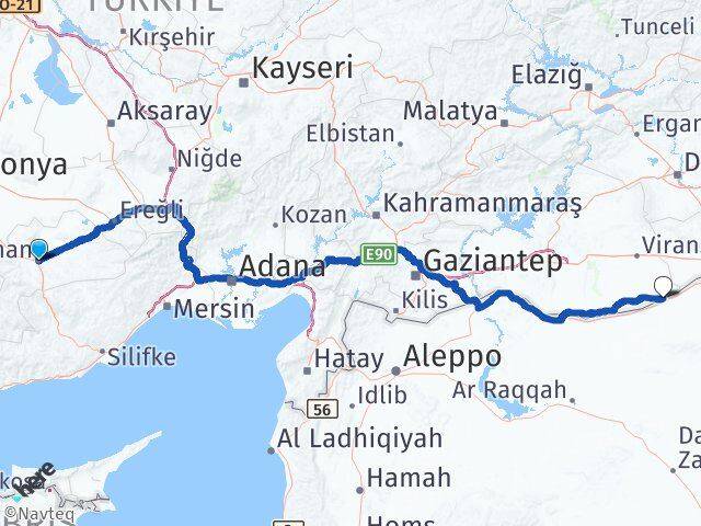 Karaman Ceylanpınar Şanlıurfa Arası Kaç Km - Yol Haritası