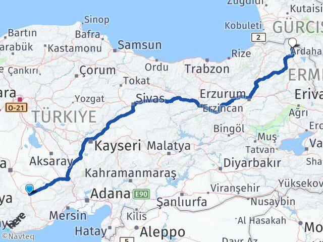Karaman Damal Ardahan Arası Kaç Km - Yol Haritası