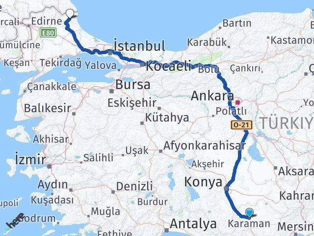 Karaman Demirköy Kırklareli Arası Kaç Km - Yol Haritası