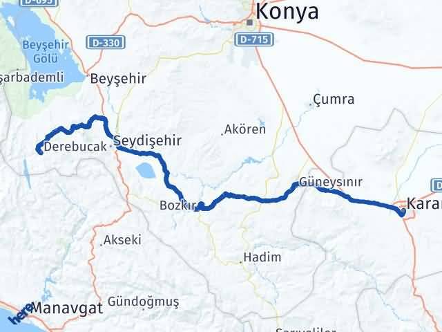 Karaman Derebucak Konya Arası Kaç Km - Yol Haritası