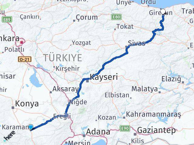 Karaman Dereli Giresun Arası Kaç Km - Yol Haritası