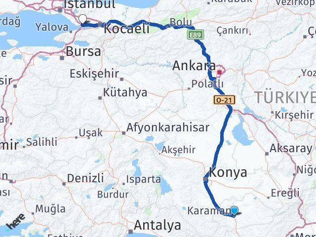 Karaman Dilovası Kocaeli Arası Kaç Km - Yol Haritası