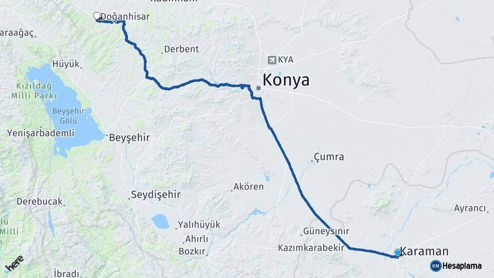Karaman Doğanhisar Konya Arası Kaç Km - Yol Haritası