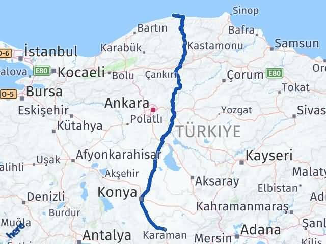 Karaman Doğanyurt Kastamonu Arası Kaç Km - Yol Haritası