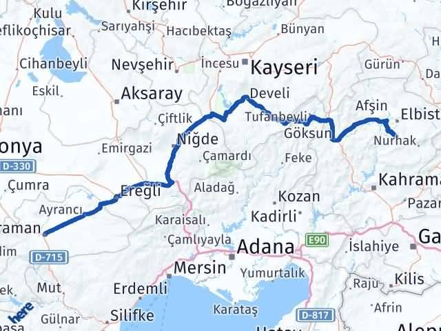 Karaman Ekinözü Kahramanmaraş Arası Kaç Km - Yol Haritası