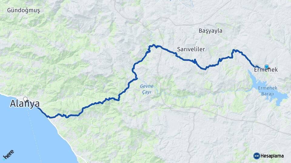 Karaman Ermenek Alanya Antalya Arası Kaç Km - Yol Haritası