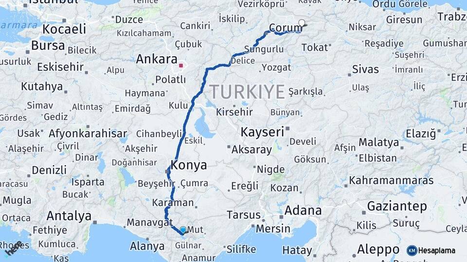 Karaman Ermenek Amasya Arası Kaç Km - Yol Haritası