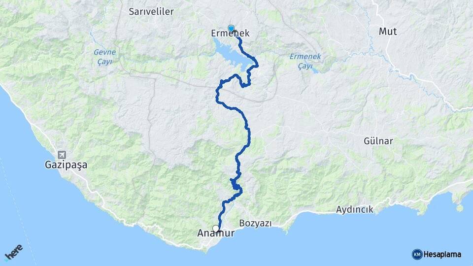 Karaman Ermenek Anamur Mersin Arası Kaç Km - Yol Haritası