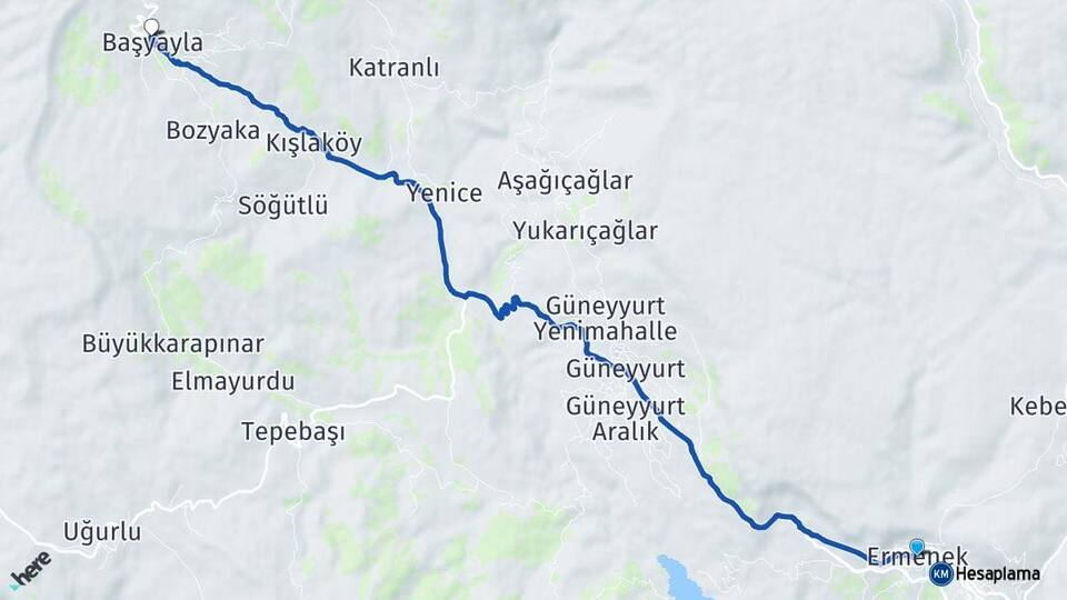 Karaman Ermenek Başyayla Arası Kaç Km - Yol Haritası