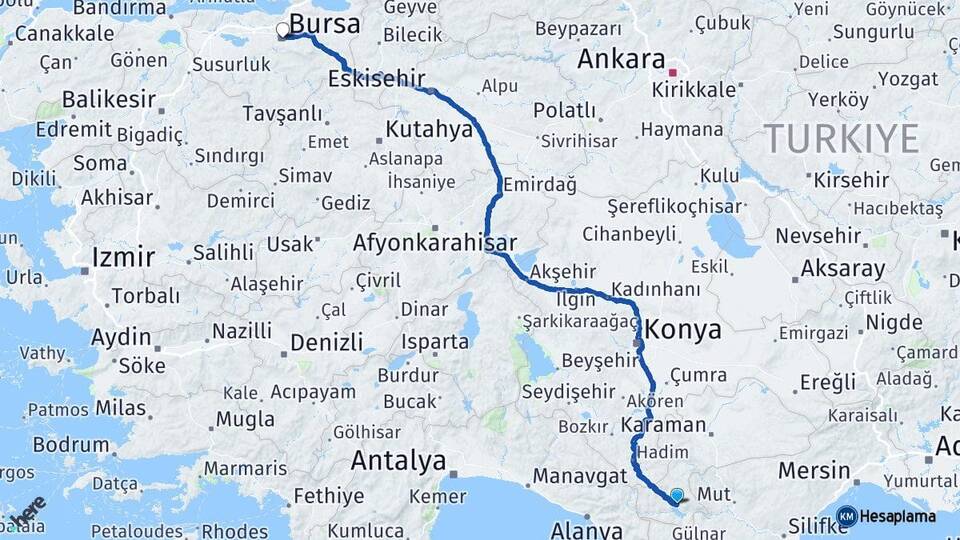 Karaman Ermenek Bursa Arası Kaç Km - Yol Haritası