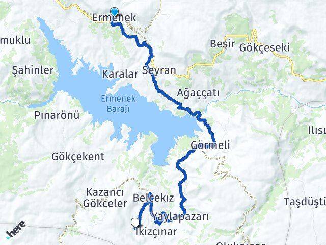 Karaman Ermenek Çatalbadem Ermenek Arası Kaç Km - Yol Haritası
