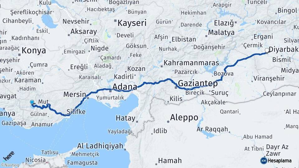 Karaman Ermenek Diyarbakır Arası Kaç Km - Yol Haritası
