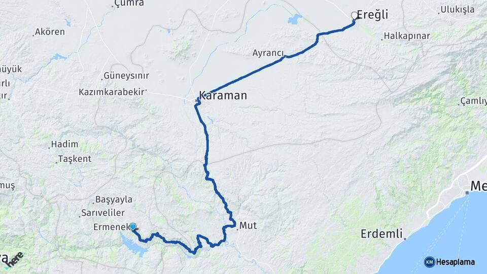 Karaman Ermenek Ereğli Konya Arası Kaç Km - Yol Haritası