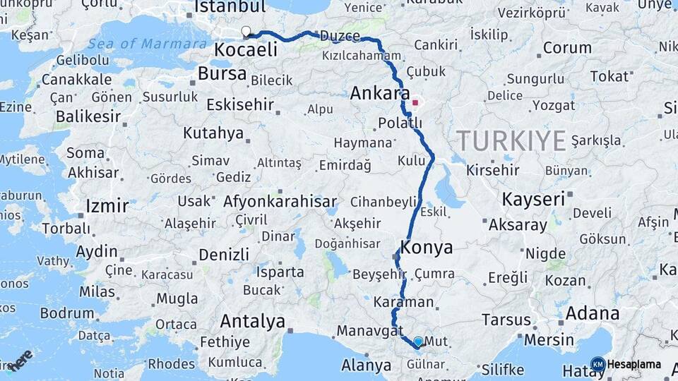 Karaman Ermenek Kocaeli Arası Kaç Km - Yol Haritası