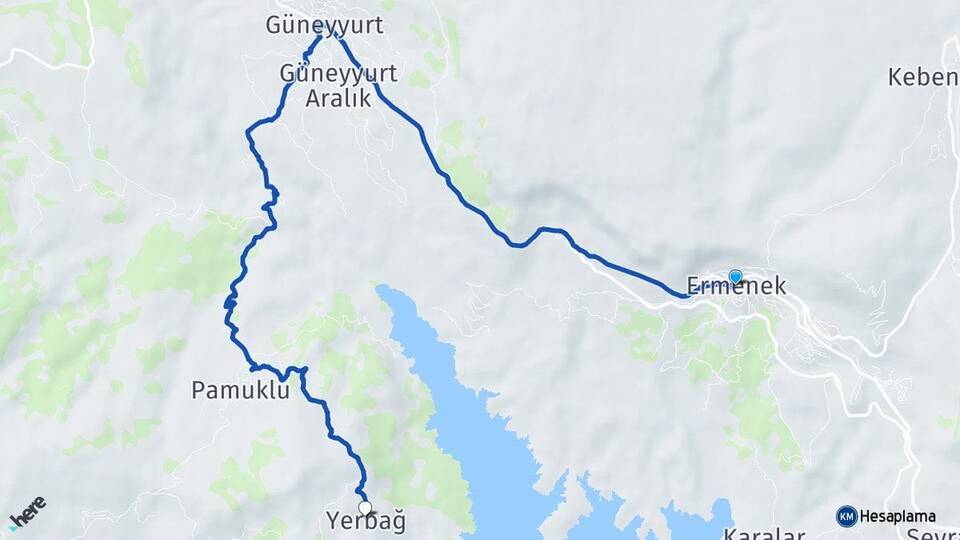 Karaman Ermenek Yerbağ Ermenek Arası Kaç Km - Yol Haritası