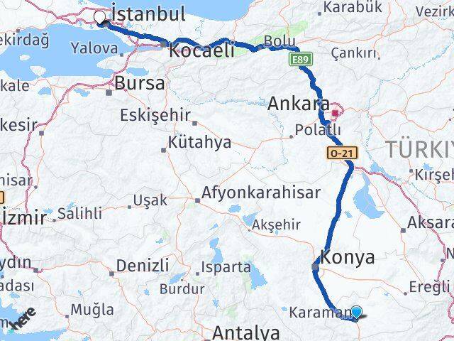Karaman Esenler İstanbul Arası Kaç Km - Yol Haritası
