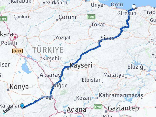 Karaman Espiye Giresun Arası Kaç Km - Yol Haritası
