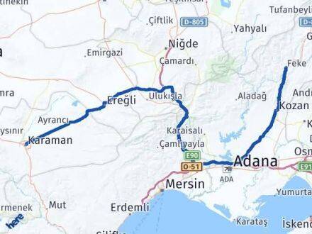 Karaman Feke Adana Arası Kaç Km - Yol Haritası