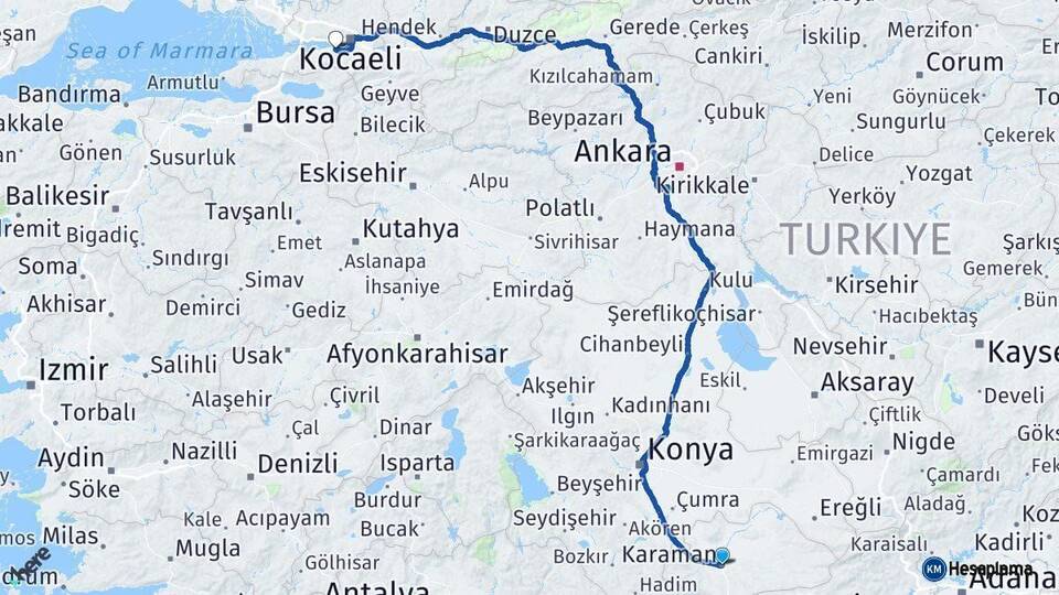 Karaman Gölcük Kocaeli Arası Kaç Km - Yol Haritası