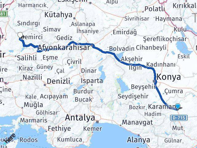 Karaman Gördes Manisa Arası Kaç Km - Yol Haritası