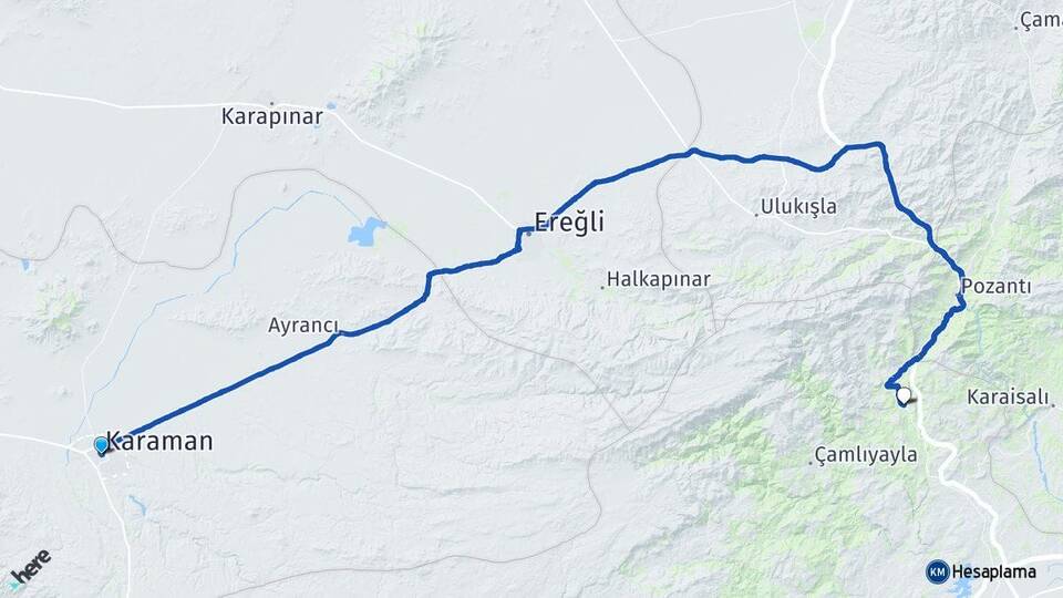 Karaman Gülek Tarsus Mersin Arası Kaç Km - Yol Haritası