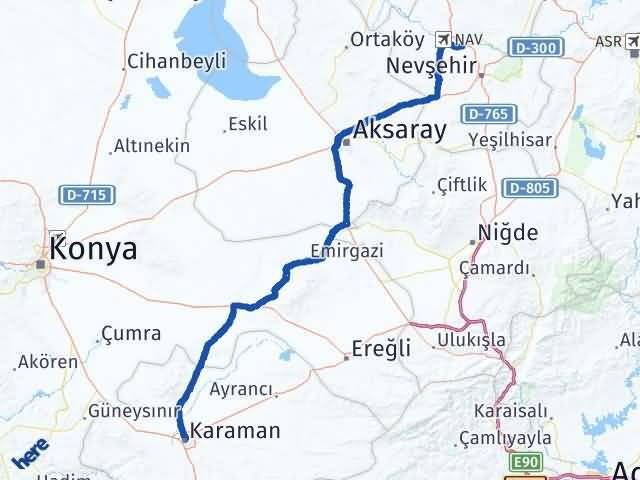 Karaman Gülşehir Nevşehir Arası Kaç Km - Yol Haritası