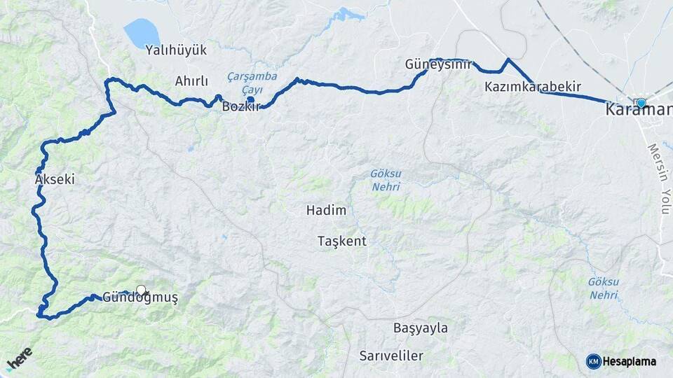 Karaman Gündoğmuş Antalya Arası Kaç Km - Yol Haritası