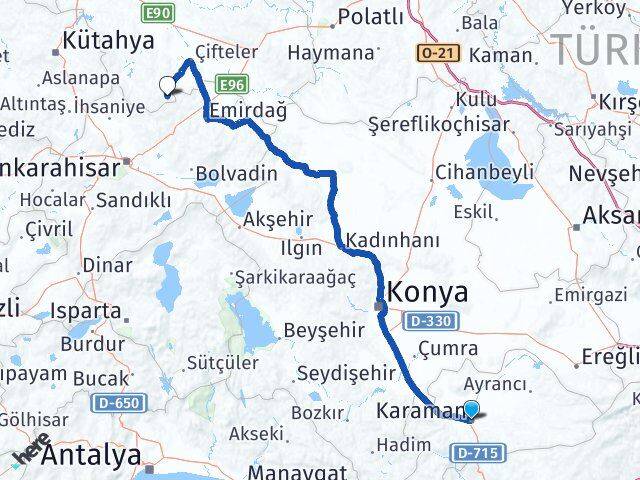 Karaman Han Eskişehir Arası Kaç Km - Yol Haritası