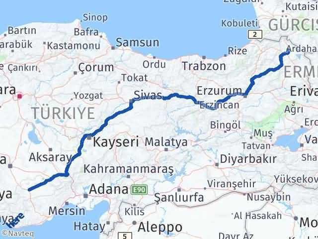 Karaman Hanak Ardahan Arası Kaç Km - Yol Haritası