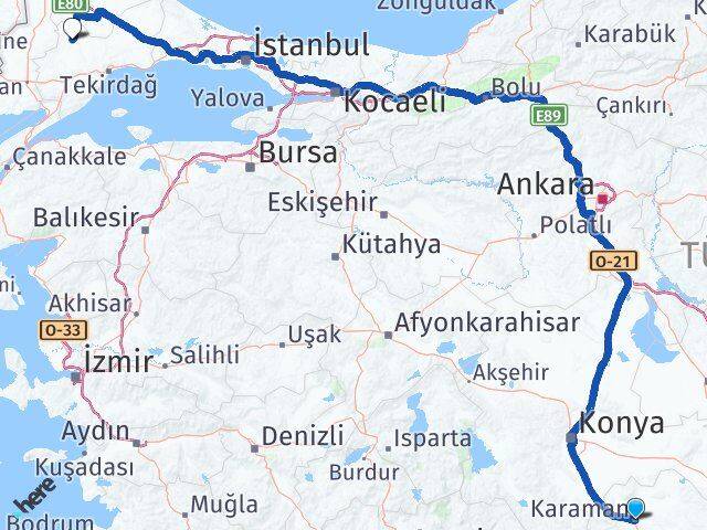 Karaman Hayrabolu Tekirdağ Arası Kaç Km - Yol Haritası