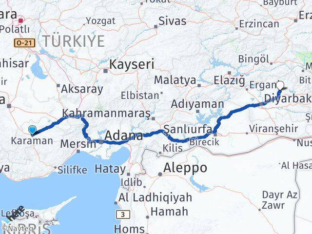 Karaman Hazro Diyarbakır Arası Kaç Km - Yol Haritası