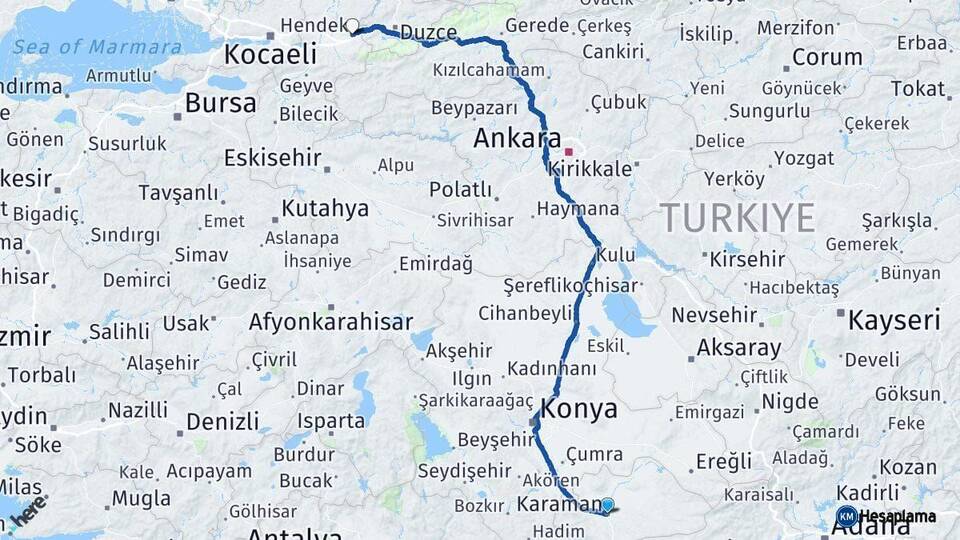 Karaman Hendek Sakarya Arası Kaç Km - Yol Haritası