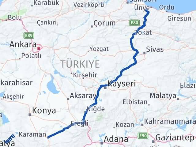 Karaman İkizce Ordu Arası Kaç Km - Yol Haritası