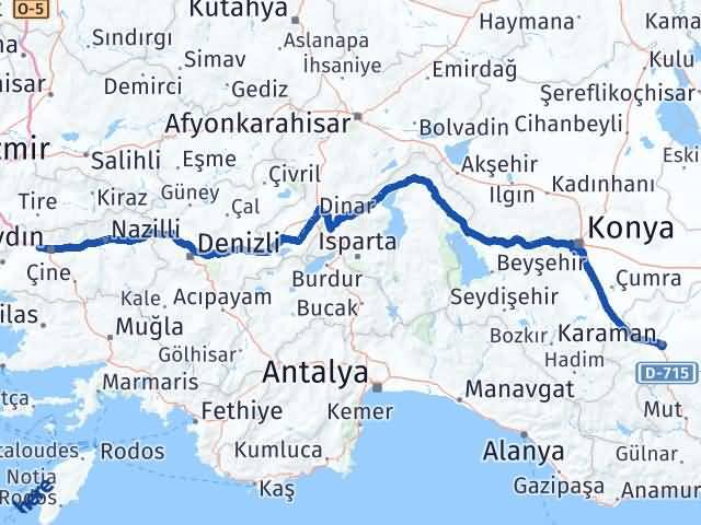 Karaman İncirliova Aydın Arası Kaç Km - Yol Haritası