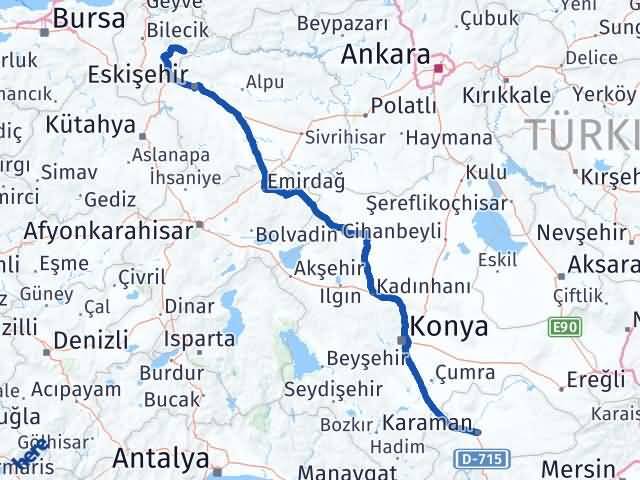 Karaman İnhisar Bilecik Arası Kaç Km - Yol Haritası