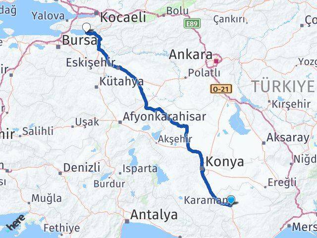 Karaman İznik Bursa Arası Kaç Km - Yol Haritası