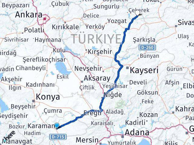 Karaman Kadışehri Yozgat Arası Kaç Km - Yol Haritası
