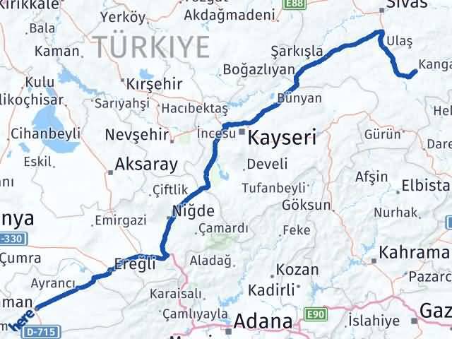 Karaman Kangal Sivas Arası Kaç Km - Yol Haritası