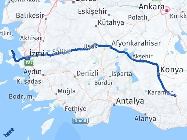 Karaman Karaburun İzmir Arası Kaç Km - Yol Haritası