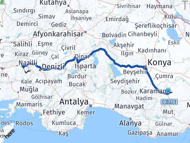 Karaman Karacasu Aydın Arası Kaç Km - Yol Haritası