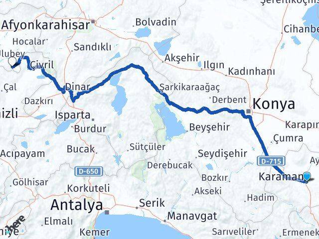 Karaman Karahallı Uşak Arası Kaç Km - Yol Haritası