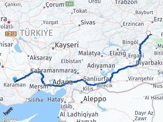 Karaman Karlıova Bingöl Arası Kaç Km - Yol Haritası