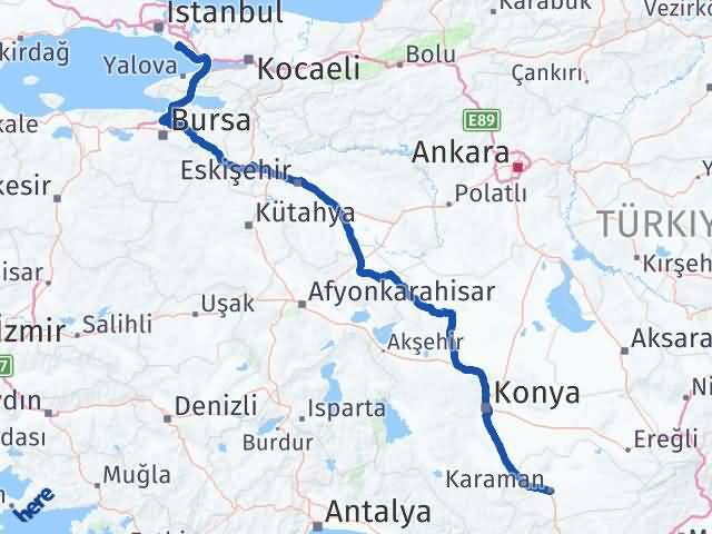 Karaman Kartal İstanbul Arası Kaç Km - Yol Haritası