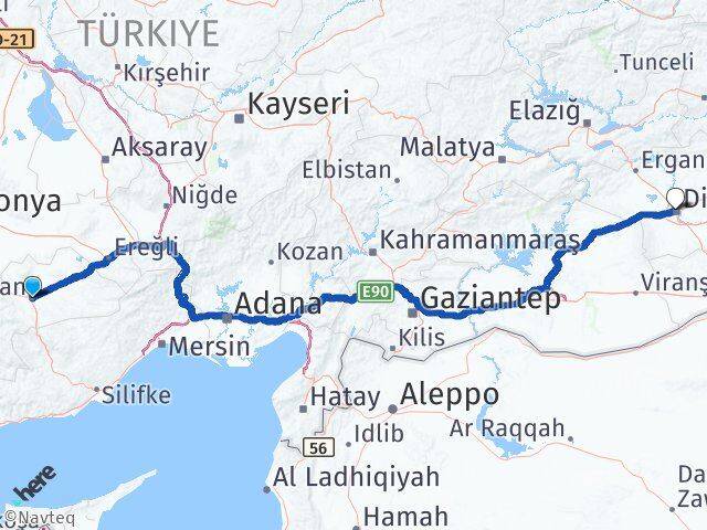 Karaman Kayapınar Diyarbakır Arası Kaç Km - Yol Haritası