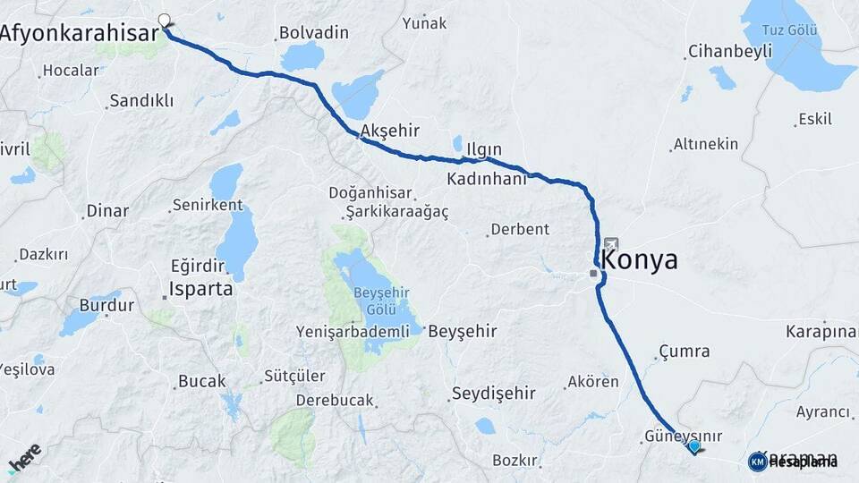 Karaman Kazımkarabekir Afyonkarahisar Arası Kaç Km - Yol Haritası