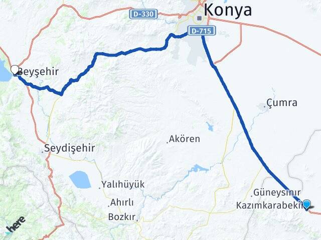 Karaman Kazımkarabekir Beyşehir Konya Arası Kaç Km - Yol Haritası