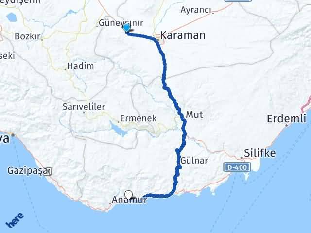 Karaman Kazımkarabekir Bozyazı Mersin Arası Kaç Km - Yol Haritası