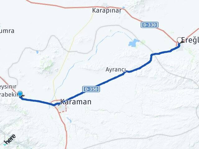 Karaman Kazımkarabekir Ereğli Konya Arası Kaç Km - Yol Haritası
